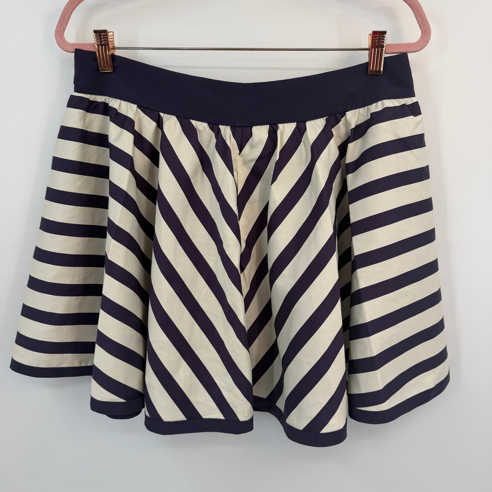 Ted Baker London Navy Cream Striped Flared Mini Skirt Size 4 US 10 UK